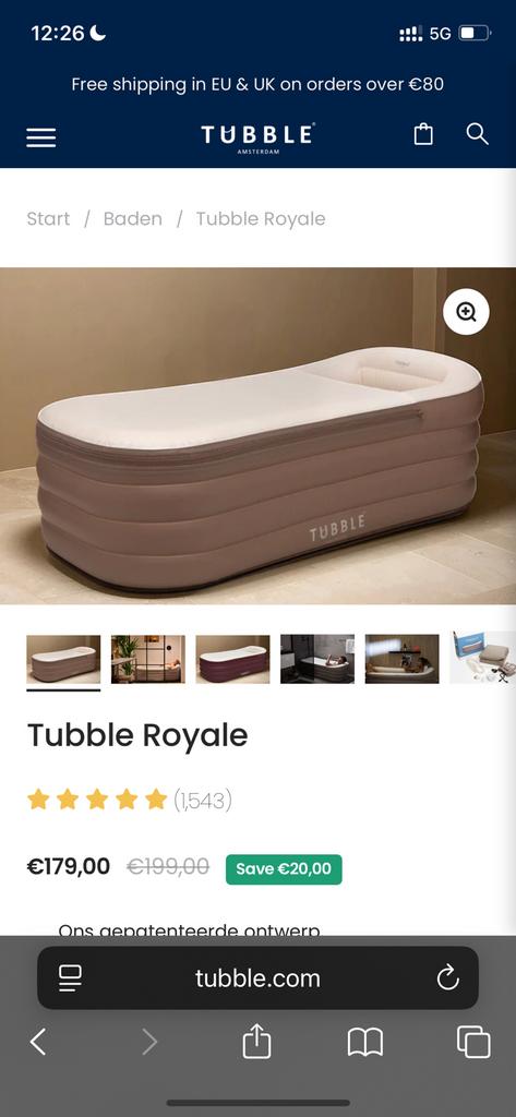 Tubble Inflatable Bath Tub & Mat, Ophalen of Verzenden, Zo goed als nieuw, 25 tot 50 cm, Minder dan 100 cm
