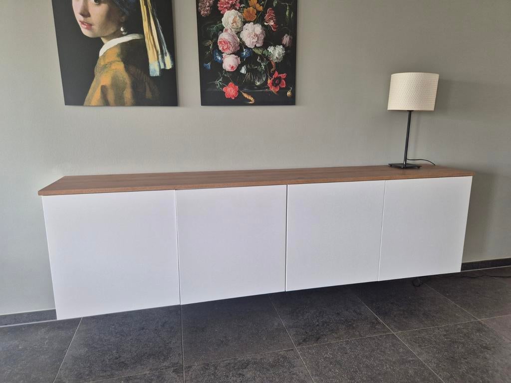 Dressoir mat wit met eiken plaat, Ophalen, 200 cm of meer, 25 tot 50 cm, Gebruikt