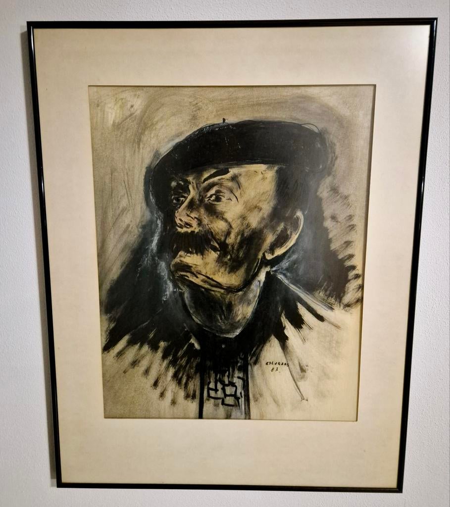 Evert Slegers schilderij fransman met baret, Antiek en Kunst, Ophalen