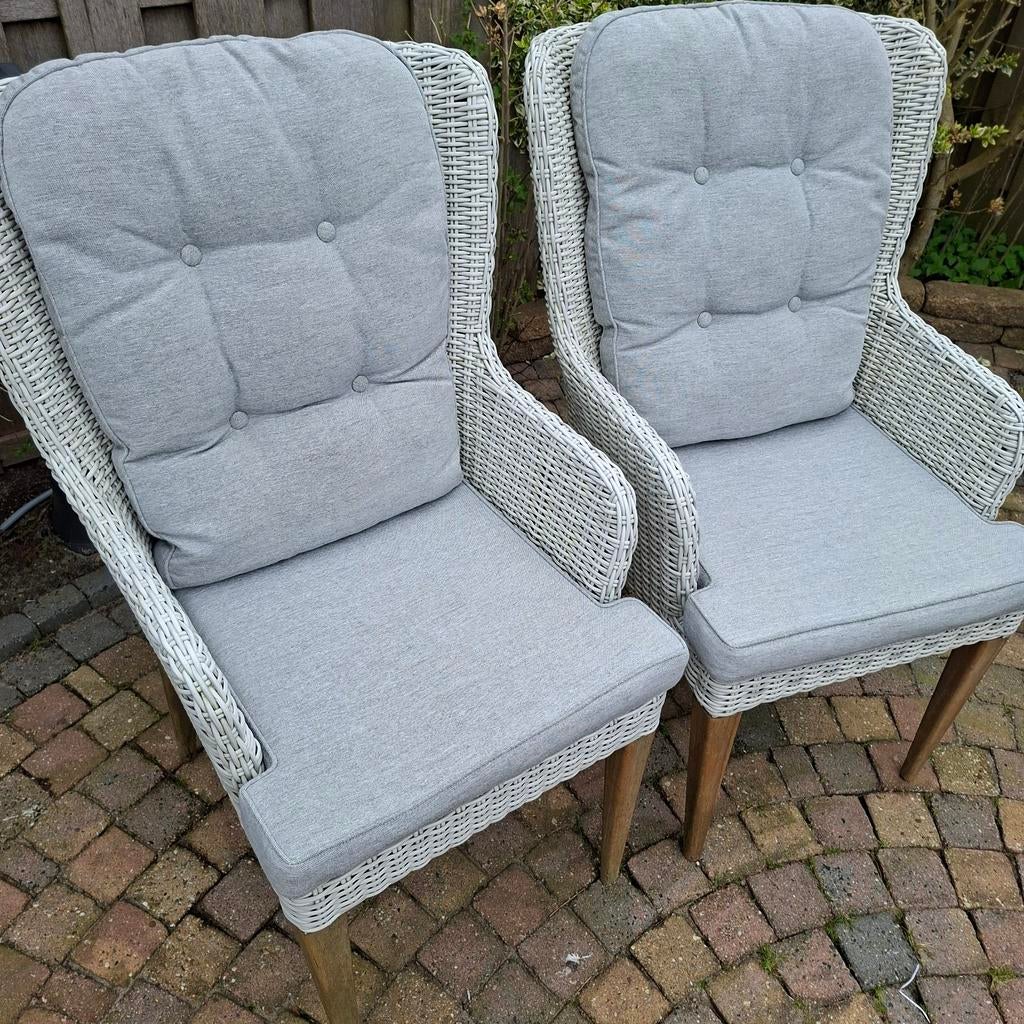 4 tuinstoelen met kussens €65,00 per stoel zie omschrijving, Tuin en Terras, Ophalen, Gebruikt, Wicker