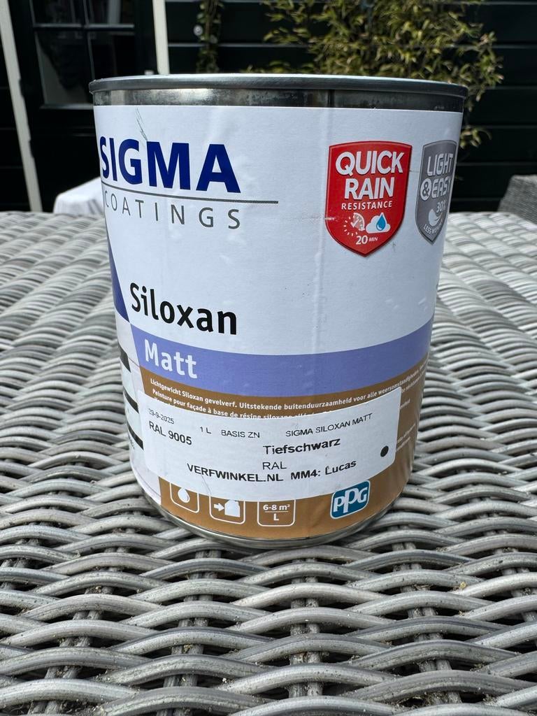 Sigma Siloxan matte muurverf 1L RAL 9005 (donkergrijs/zwart), Nieuw, Ophalen of Verzenden, Verf, Grijs