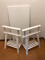 Mittback - verstelbaar wit bureau met schragen en tafelblad, Ophalen, In hoogte verstelbaar, Gebruikt, Bureau