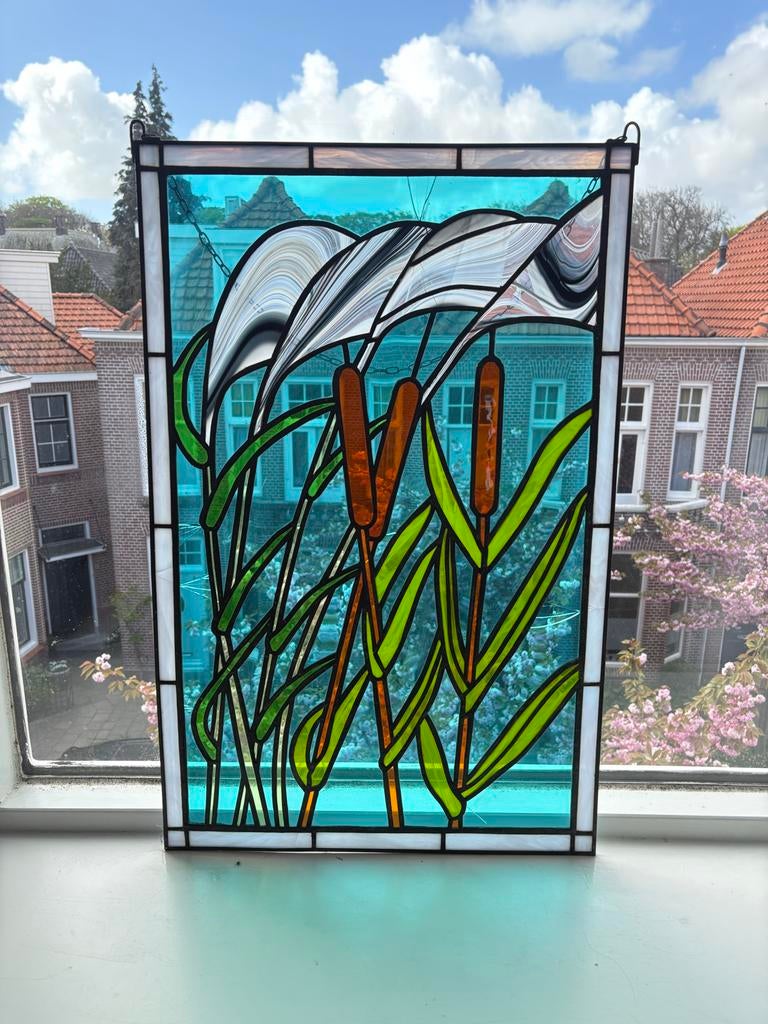 Mooi glas in lood paneel met Jugendstil motief, Antiek en Kunst, Antiek | Glas en Kristal, Ophalen