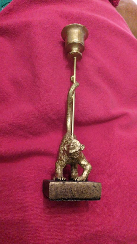Gouden kandelaar met ringstaartmaki, Gebruikt, Bruin, Ophalen of Verzenden, Goud