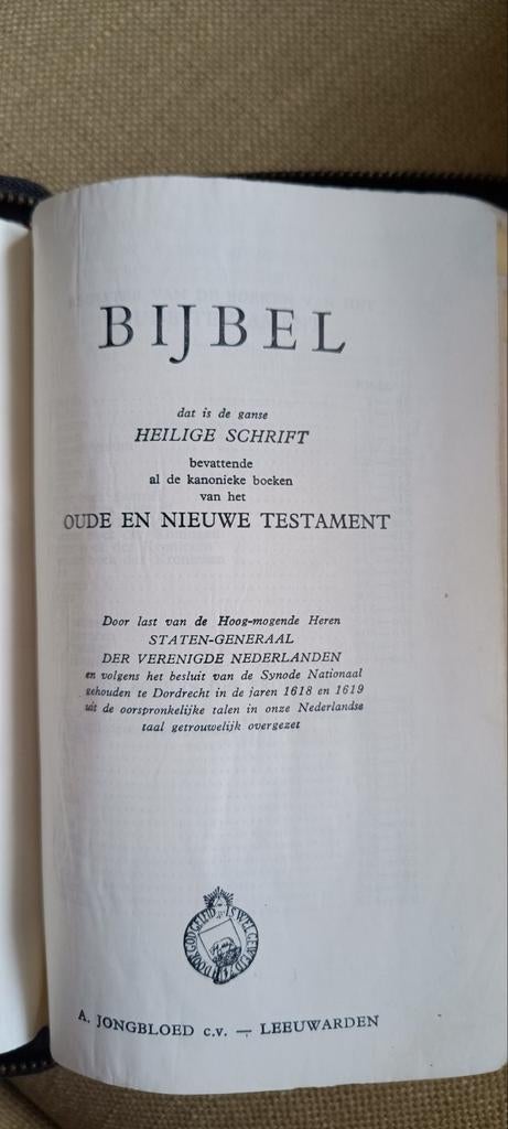 Gebruikte Bijbel met Rits, Staten vertaling, Ophalen of Verzenden, A. Jongbloed c.v.