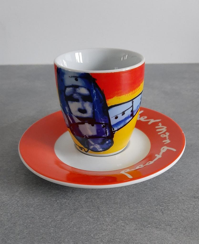 Herman brood kop en schotel oranje piloot kunst vliegtuig, Ophalen of Verzenden, Zo goed als nieuw, Overige stijlen, Kop(pen) en/of Schotel(s)