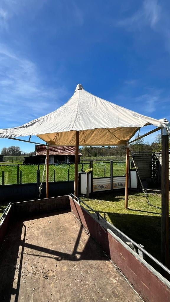 Professionele stretchtent / partytent met houten palen, Tuin en Terras, Partytenten, Ophalen, Gebruikt, Overige typen, Minder dan 4 meter