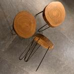 Set van 3 massief houten bijzettafels met metalen poten, Ophalen, Minder dan 45 cm, Minder dan 55 cm, Rond
