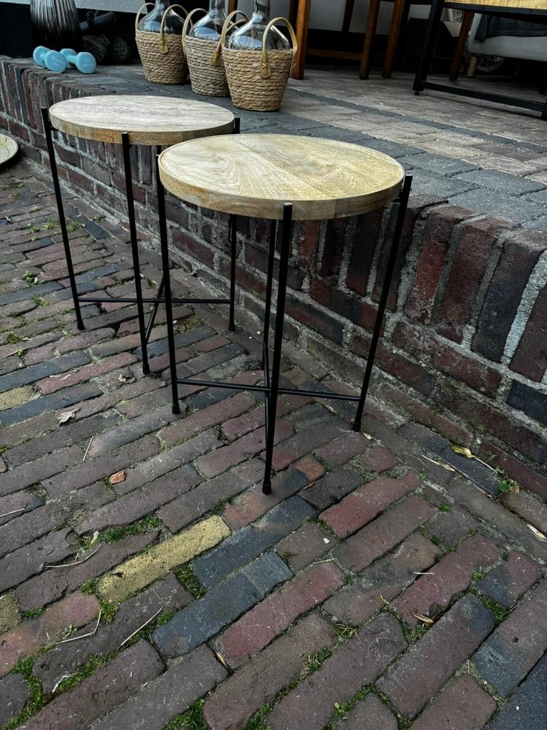 Bijzet tafeltjes inklapbaar 2 stuks, Huis en Inrichting, Tafels | Bijzettafels, Ophalen, Rond, Zo goed als nieuw, 75 cm of meer