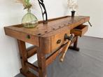 Vintage oude houten werkbank, dressoir, bureau, sidetable, Huis en Inrichting, Eikenhout, 200 cm of meer, Ophalen of Verzenden