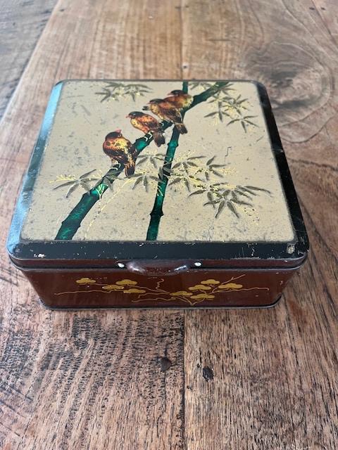 Mooie vintage blik met vogels 17 cm x 17 cm, Ophalen of Verzenden, Gebruikt, Overige