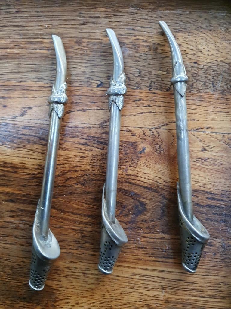 3 oude oosterse thee rietjes/ijzeren thee blaadjes filter, Antiek en Kunst, Ophalen of Verzenden
