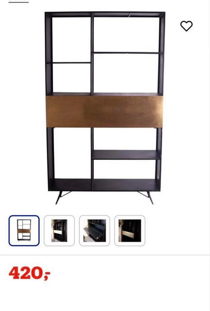 PTMDZwart Metalen Boekenkast met Goud, Ophalen, Met plank(en), 50 tot 100 cm, Zo goed als nieuw