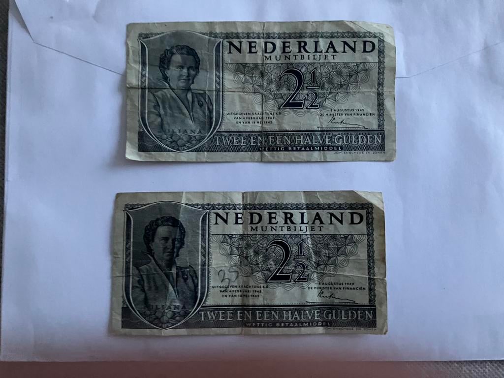 2x 2,5 gulden biljet, Ophalen of Verzenden, 2½ gulden, Los biljet