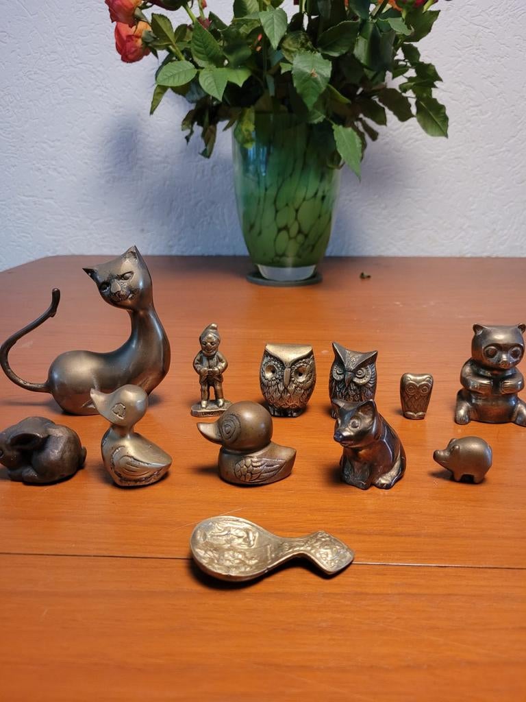 messing beeldje beeldjes kat eend uil beer konijn koper, Ophalen of Verzenden, Zo goed als nieuw, Dier