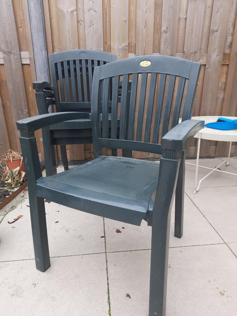 2 Hartman kunststof tuinstoelen - groen, Tuin en Terras, Tuinstoelen, Ophalen, Gebruikt, Kunststof, Stapelbaar