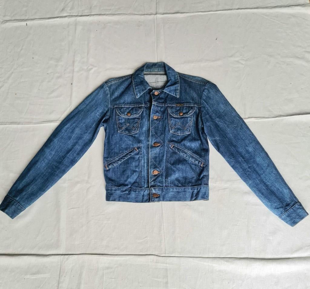 Donkerblauwe denim vintage Wrangler jas, Blauw, Maat 36 (S), Gedragen, Wrangler