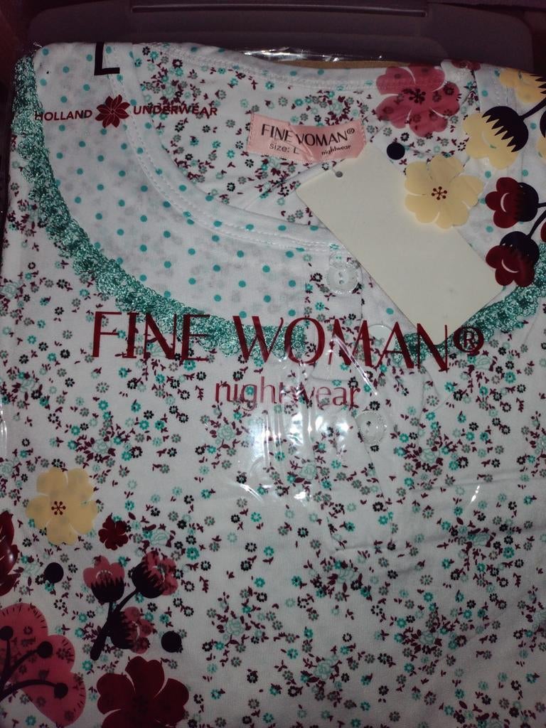Fine Woman Dames Nachthemd bloem 6530 k.m. wit NIEUW, Maat 46/48 (XL) of groter, Nieuw, Ophalen of Verzenden, Holland Underwear
