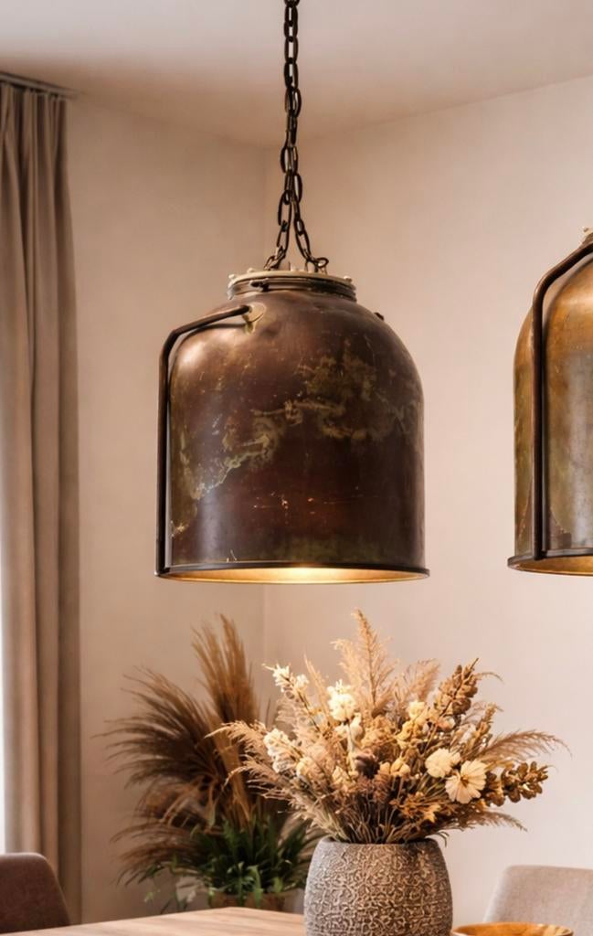 Twee unieke hanglampen van oude cv-ketel, Ophalen, Zo goed als nieuw, Metaal, Minder dan 50 cm