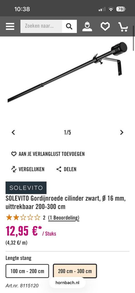 Gordijnroede, Ophalen, Nieuw, Zwart, 200 cm of meer