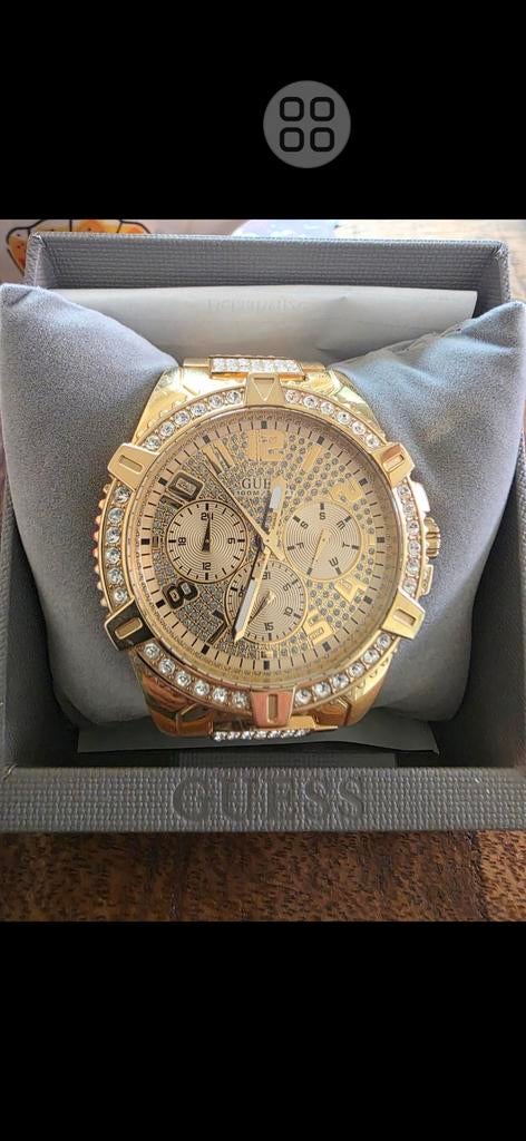 Gouden Guess Polshorloge met Strass Steentjes, Ophalen of Verzenden, Zo goed als nieuw, Goud, Overige merken