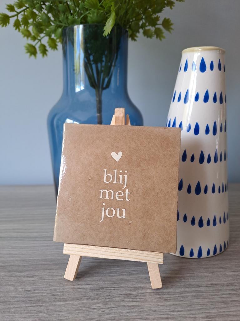 Zandkleurige tegel met tekst 'blij met jou' en ezel, Ophalen of Verzenden, Zo goed als nieuw, Beige, Steen/keramiek