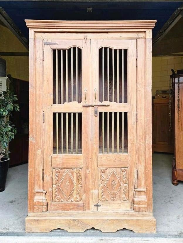 Antieke XL teakhouten servieskast vintage kasteelkast kast, Ophalen of Verzenden