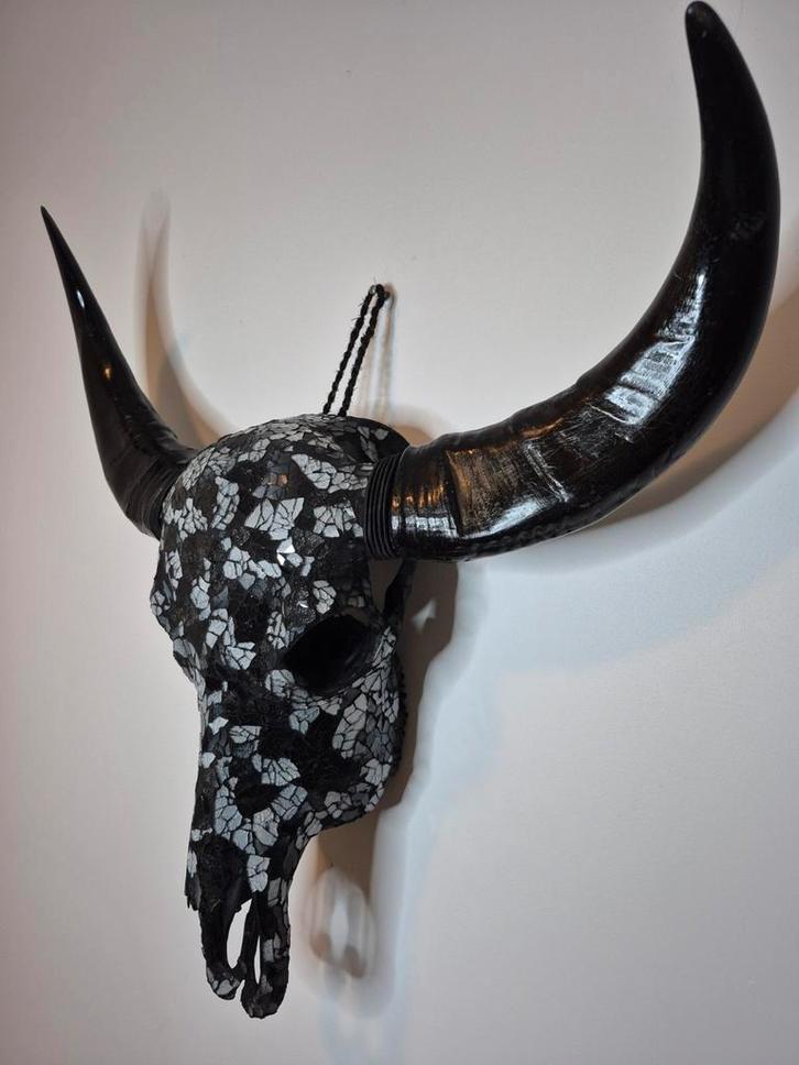 Zwart zilver waterbuffel schedel glas decoratie, Verzamelen, Dierenverzamelingen, Nieuw, Schedel, Overige soorten, Ophalen of Verzenden