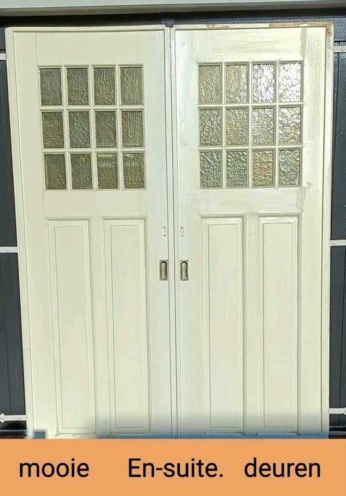 Antieke ensuite schuifdeuren met glas, Ophalen, Gebruikt, Binnendeur, Schuifdeur