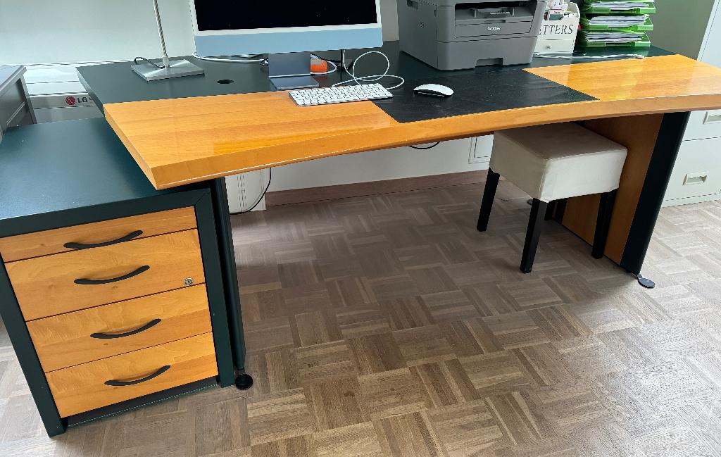 Bureau Compleet met kast met lades., Huis en Inrichting, Bureaus, Ophalen, Met lades, Hout, Bruin