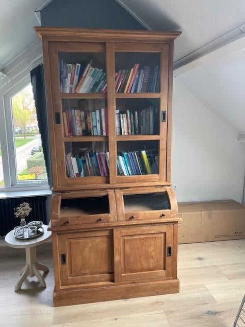 buffetkast vitrinekast servieskast boekenkast bruin wandkast, Ophalen, Gebruikt, 100 tot 150 cm, Glas