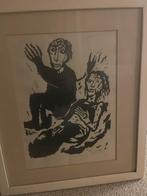 Vintage Houtsnede Kunstwerk - Expressief Duo, Ophalen of Verzenden