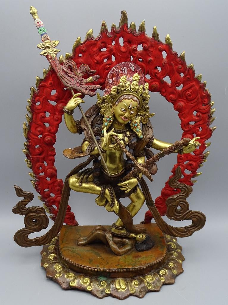 Zeldzaam vintage goldface Kurukulla brons beeld 38,5cm Nepal, Ophalen of Verzenden, Gebruikt, Beeld(je), Boeddhisme