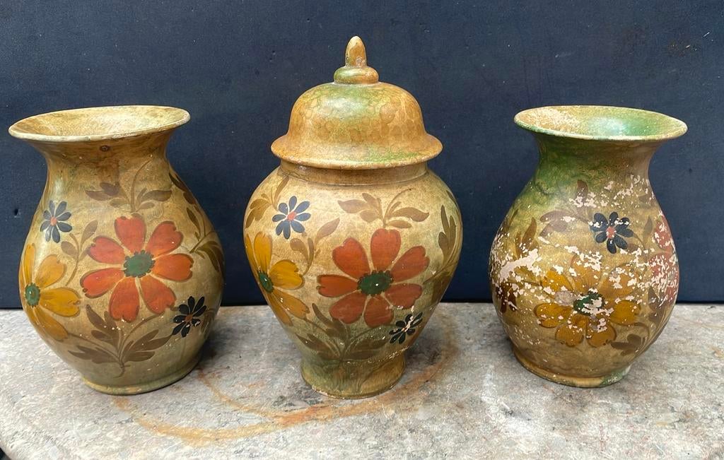 Gouds plateel Crisis aardewerk kaststel vaas en dekselvaas, Antiek en Kunst, Ophalen of Verzenden