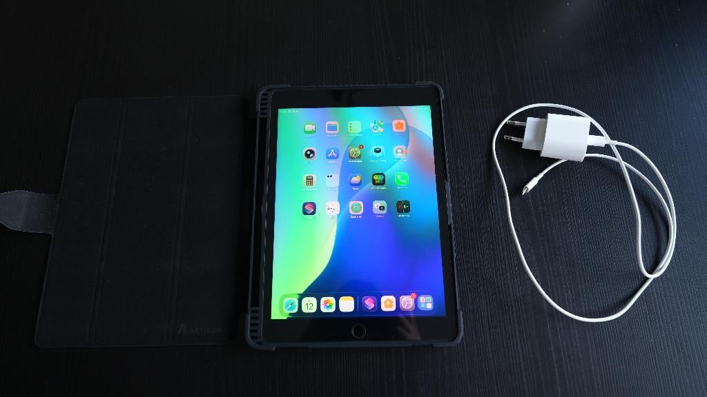 iPad 9e generatie 256GB WiFi + Cellular met hoes en oplader, Apple iPad, Zo goed als nieuw, Grijs, Wi-Fi en Mobiel internet
