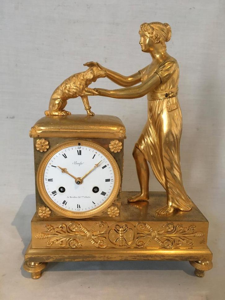 Antieke vuurvergulde Empire Pendule, Antiek en Kunst, Antiek | Klokken, Ophalen of Verzenden