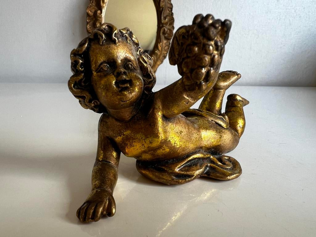 Vintage Polystone Gouden Engel Putti Ornament 60’s, Ophalen of Verzenden