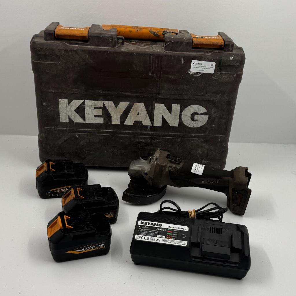 Keyang DG18BL-125s haakse slijper | Met 3 accu's en lader |, Gebruikt, Dordrecht@usedproducts.nl, Toulonselaan 72, Haakse handslijpmachine