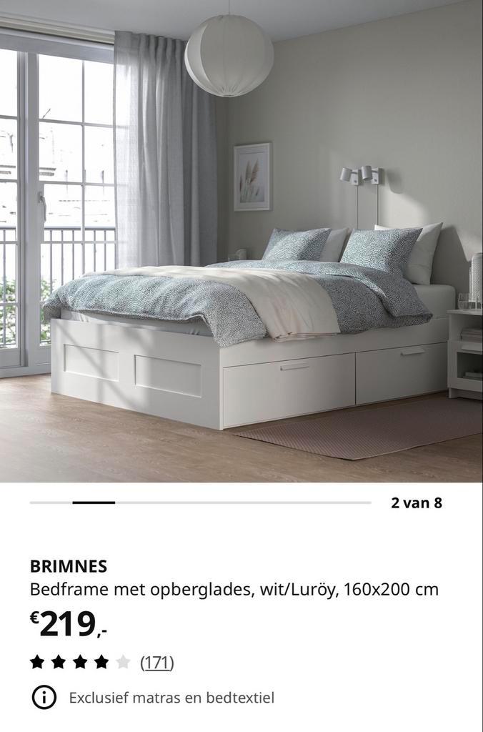 IKEA Brimnes bed 160x200 met opbergruimte, Huis en Inrichting, Slaapkamer | Bedden, Gebruikt, Tweepersoons, 160 cm, 200 cm, Hout