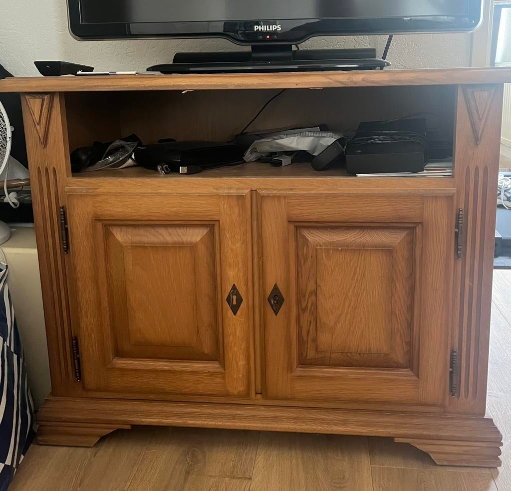 Tv kast blank eiken patiné, Ophalen, Gebruikt, Eikenhout, Minder dan 100 cm