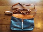 damestasje + hengsel blauw bruin leer Franse lelie Made Ital, Sieraden, Tassen en Uiterlijk, Tassen | Damestassen, Ophalen of Verzenden