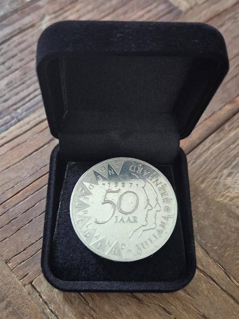 Zilveren munt 50 gulden, Koningin Beatrix, Zilver, Ophalen of Verzenden, Losse munt
