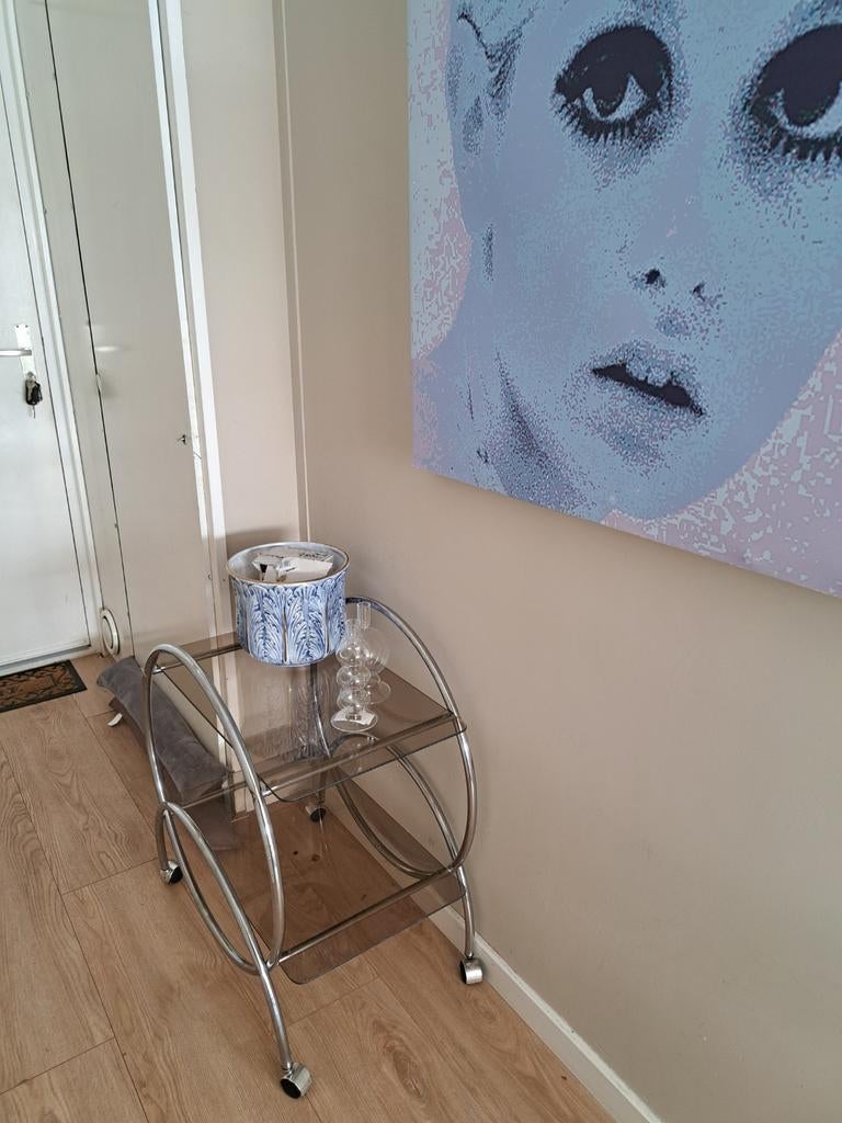 Mooie retro barcart, Ophalen, Gebruikt, 50 tot 100 cm, Glas