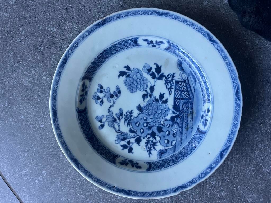 Antiek chinees bord blauw wit, Ophalen of Verzenden