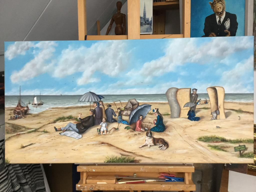 3D olieverf strandgezicht., Antiek en Kunst, Ophalen
