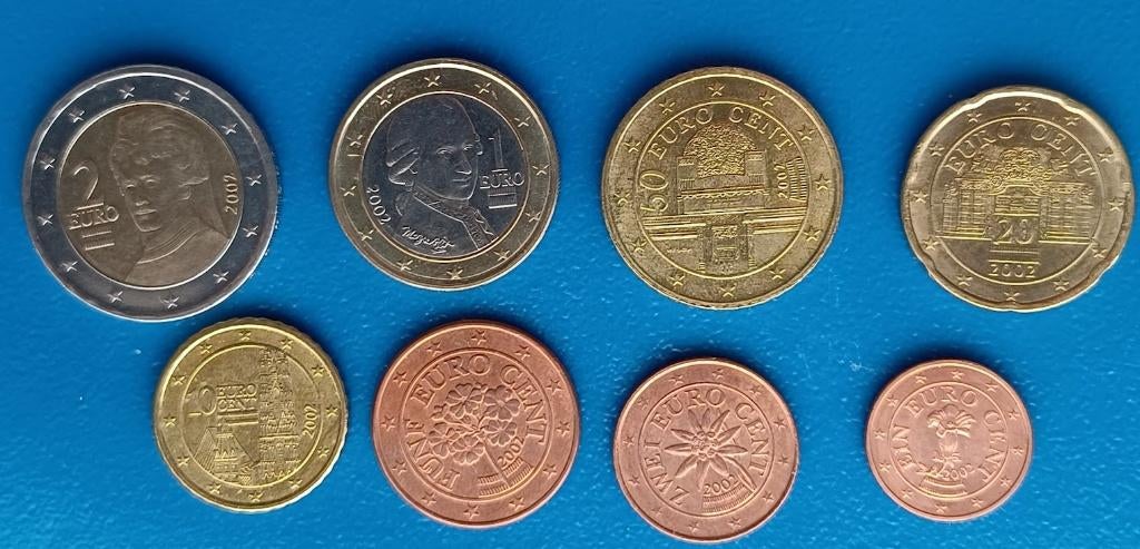 Oostenrijk serie Euromunten 2002, Verzenden, Oostenrijk, 2 euro, Setje