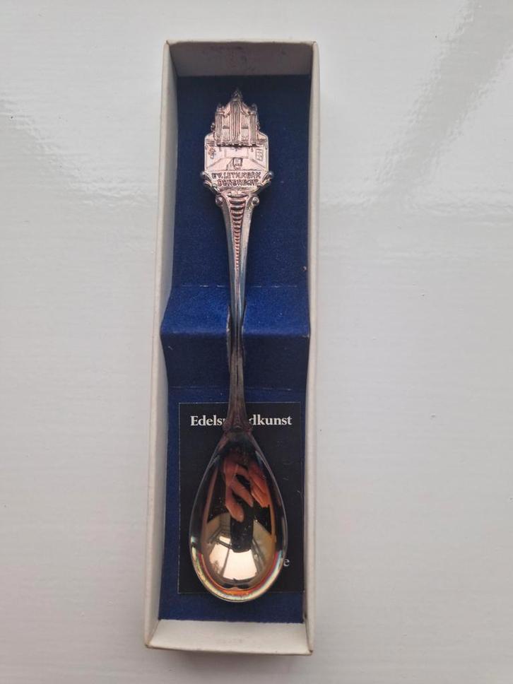 Verzilverde theelepel met orgel Lutherse Kerk Dordrecht, Antiek en Kunst, Antiek | Bestek, Ophalen of Verzenden