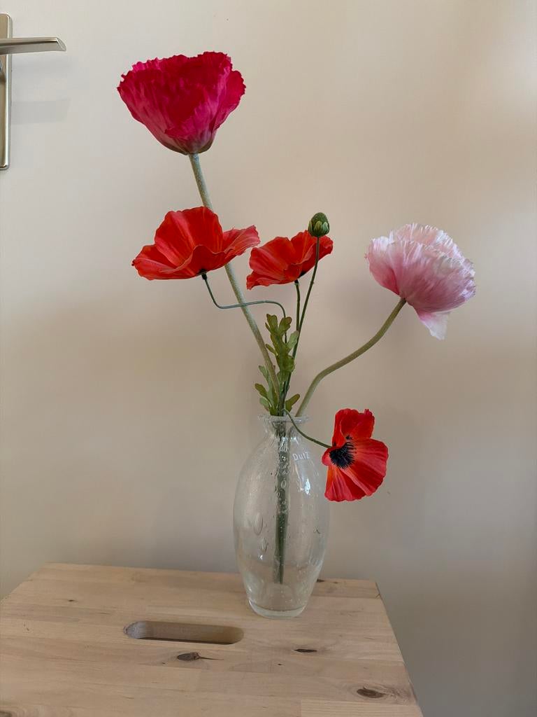 Dutz Glazen vaasje met kunstbloemen, Wit, Nieuw, Ophalen of Verzenden, Glas