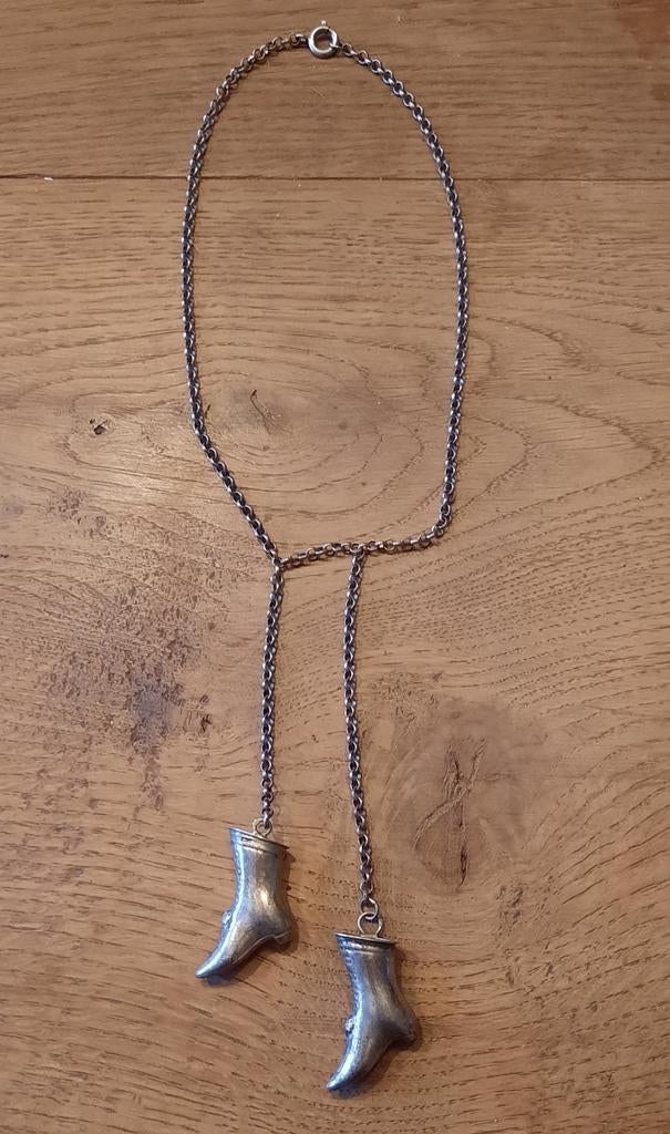 Zilveren jasseron halsketting met zilveren breipendoppen, Ophalen of Verzenden