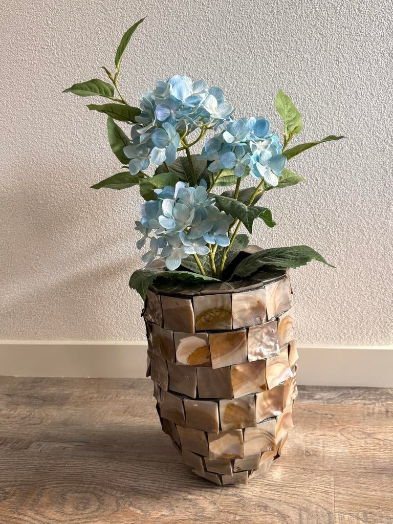 Schelpenvaas Mother of Pearl antraciet 34 cm, Ophalen, Overige materialen, Gebruikt, Overige kleuren